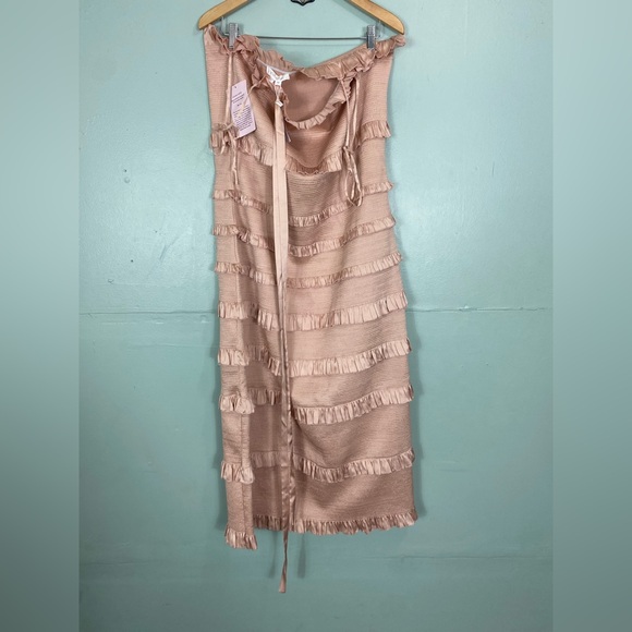 V. Chapman Lily Midi Bodycon‎ Dress In Pink Rose Dust Size 18 BHLDN - Picture 2 of 8